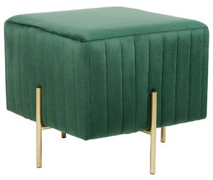 Taburet zelený zamatový čalúnený zlaté kovové nohy 48 cm štvorcové sedadlo glamour