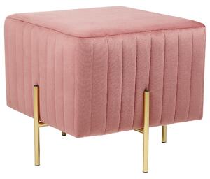 Taburet ružový zamatový čalúnený zlaté kovové nohy 48 cm štvorcové sedadlo glamour