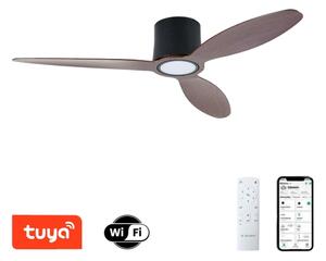 ZEVENTI - stropný LED ventilátor VENTORA LED/24W/230V Wi-Fi Tuya čierna/orech + diaľkové ovládanie