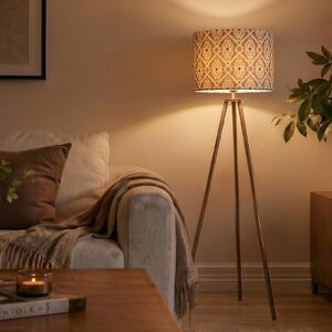 PR Home Stojacia lampa Base, antik mosadz/béžová, výška 123 cm, textil, Hnedá / staromosadz, Obývacia izba / jedáleň, kov, Škandinávsky, Stojaca lampa