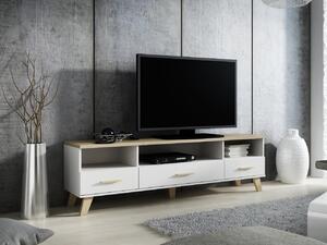Mirjan24 TV skrinka Sanna 180 3S3K RTV, Farby: briliantovo biela matná / dub sonoma 5902928126150