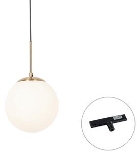 Art Deco závesná lampa zlatá s opálovým sklom vrátane čierneho jednofázového koľajnicového adaptéra - Slimline Flore