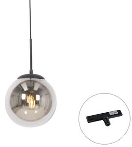 Art Deco závesná lampa čierna s dymovým sklom vrátane 1-fázového koľajnicového adaptéra - Slimline Flore