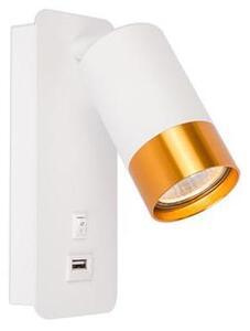 Nástenné bodové svietidlo s USB nabíjačkou 1xGU10/35W/230V biela/zlatá