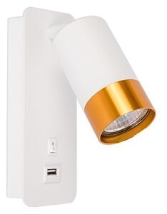 Nástenné bodové svietidlo s USB nabíjačkou 1xGU10/35W/230V biela/zlatá