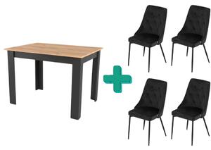 Jedálenský set 1+4, čierny stôl v dekore dub zlatý MADO 120x80cm a čierna zamatová jedálenská stolička IMOLA