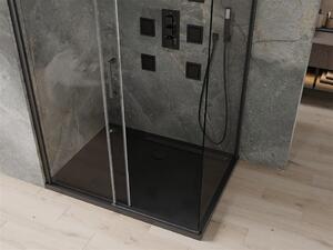 Mexen Omega, sprchovací kút s posuvnými dverami 100 (dvere) x 90 (stena) cm, 8mm číre sklo, čierny profil + slim sprchová vanička čierna s čiernym sifónom, 825-100-090-70-00-4070B