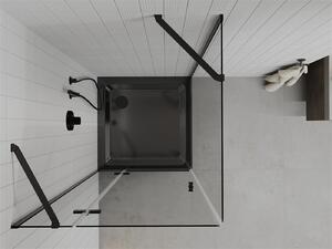 Mexen Roma, sprchovací kút s 1-krídlovými dverami 90 (dvere) x 90 (stena) cm, 6mm číre sklo, čierny profil, slim sprchová vanička 5cm čierna s čiernym sifónom, 854-090-090-70-00-4070B