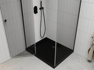 Mexen Roma, sprchovací kút s 1-krídlovými dverami 120 (dvere) x 80 (stena) cm, 6mm číre sklo, čierny profil, slim sprchová vanička 5cm čierna s čiernym sifónom, 854-120-080-70-00-4070B