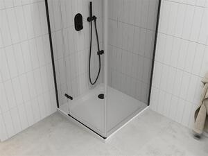 Mexen Roma, sprchovací kút s 1-krídlovými dverami 70 (dvere) x 80 (stena) cm, 6mm číre sklo, čierny profil, slim sprchová vanička 5cm biela s čiernym sifónom, 854-070-080-70-00-4010B