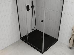 Mexen Roma, sprchovací kút s 1-krídlovými dverami 120 (dvere) x 80 (stena) cm, 6mm číre sklo, čierny profil, slim sprchová vanička 5cm čierna s čiernym sifónom, 854-120-080-70-00-4070B