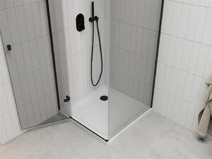 Mexen Roma, sprchovací kút s 1-krídlovými dverami 70 (dvere) x 80 (stena) cm, 6mm číre sklo, čierny profil, slim sprchová vanička 5cm biela s čiernym sifónom, 854-070-080-70-00-4010B