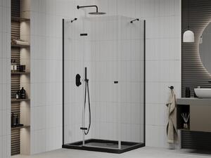 Mexen Roma, sprchovací kút s 1-krídlovými dverami 80 (dvere) x 120 (stena) cm, 6mm číre sklo, čierny profil, slim sprchová vanička 5cm čierna s čiernym sifónom, 854-080-120-70-00-4070B