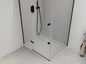 Mexen Roma, sprchovací kút s 1-krídlovými dverami 70 (dvere) x 90 (stena) cm, 6mm číre sklo, čierny profil, slim sprchová vanička 5cm biela s čiernym sifónom, 854-070-090-70-00-4010B