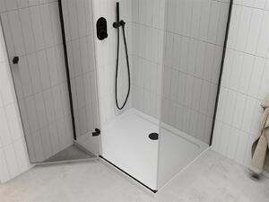 Mexen Roma, sprchovací kút s 1-krídlovými dverami 90 (dvere) x 70 (stena) cm, 6mm číre sklo, čierny profil, slim sprchová vanička 5cm biela s čiernym sifónom, 854-090-070-70-00-4010B