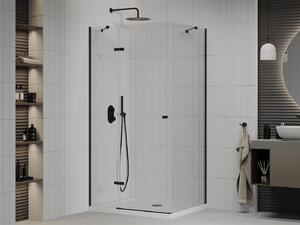 Mexen Roma, sprchovací kút s 1-krídlovými dverami 90 (dvere) x 120 (stena) cm, 6mm číre sklo, čierny profil, slim sprchová vanička 5cm biela s čiernym sifónom, 854-090-120-70-00-4010B