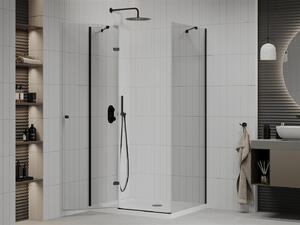Mexen Roma, sprchovací kút s 1-krídlovými dverami 90 (dvere) x 120 (stena) cm, 6mm číre sklo, čierny profil, slim sprchová vanička 5cm biela s čiernym sifónom, 854-090-120-70-00-4010B