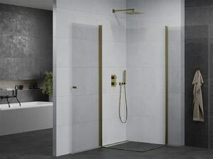 Mexen Pretoria Duo, sprchovací kút s 2-krídlovými dverami 90 (dvere) x 90 (dvere) cm, 6mm číre sklo, zlatý profil, 852-090-090-50-00-02