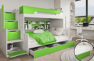 Detská poschodová posteľ HARRY | biela/zelená