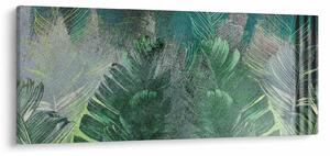 Obraz - Betónová textúra s listami (120x50 cm)
