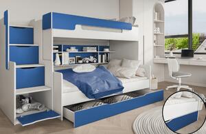 Detská poschodová posteľ HARRY | biela/modrá