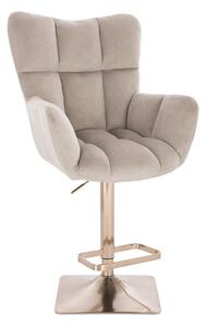 LuxuryForm DESIGN Barové kreslo AURORA VELUR na zlatej hranatej podstave - latte