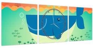 Obraz - Veselá veľryba (s hodinami) (90x30 cm)