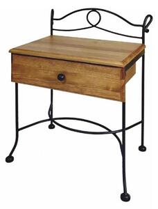 IRON-ART Nočný stolík MODENA - so zásuvkou, kov + drevo