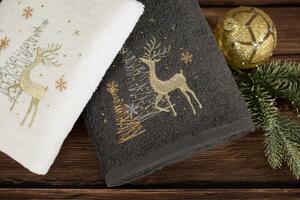 Bavlnený vianočný uterák sivý s jelenčekom Sivá