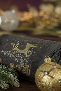 Bavlnený vianočný uterák sivý s jelenčekom Sivá