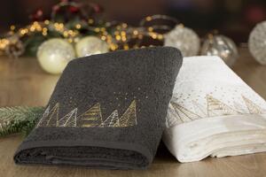 Bavlnený uterák antracitový so zlatou vianočnou vyšívkou Sivá