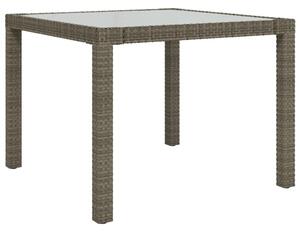 Záhradný stôl 90x90x75 cm tvrdené sklo a polyratan sivý