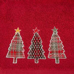Bavlnený vianočný uterák červený so stromčekmi Červená
