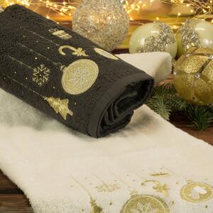 Bavlnený vianočný uterák čierny s vianočnými ozdobami Čierna