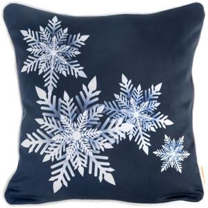 Modrá vianočná obliečka na vankúš zdobená snehovými vločkami Modrá