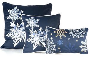 Modrá vianočná obliečka na vankúš zdobená snehovými vločkami Modrá