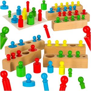 KIK Dřevěná Montessori skládačka – barevná válcová závaží pro děti