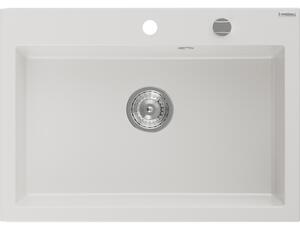 Mexen Elix granitový kuchynský drez 1-komorový 700 x 500 mm, biely, sifón chróm - 6526701005-20