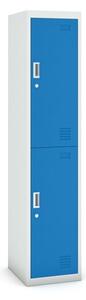 Šatňová skrinka s úložnými boxami, dvojdverová, cylindrický zámok, 1800 x 380 x 450 mm, sivá/modrá