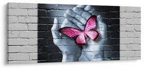 Obraz - Ružový motýľ v stene (120x50 cm)