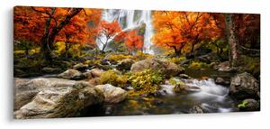 Obraz - Vodopády v jesennej krajine, oranžový (120x50 cm)