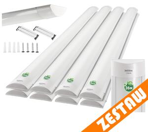 BERGE Sada 4 x povrchovo montovateľných LED svietidiel 36W 120cm fluorescenčný panel pre garážovú dielňu