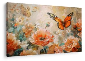 Obraz - Motýľ a kvety, olejomaľba (90x60 cm)