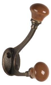 Nástenný kovový háčik s hnedou knopka - 5 * 3 * 9 cm - Clayre & Eef