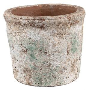 Dekoratívny béžovo-zelený antik terakotový kvetináč Teracci - Ø 13*11 cm - Clayre & Eef