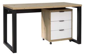 Písací stôl RAMO 2, 135x76,2x65, dub artisan/čierna/biela