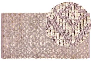 Koberec béžová a ružová bavlna juta 80 x 150 cm geometrický vzor rustikálny boho