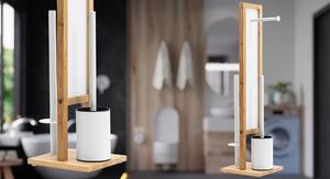 Tutumi - Bambusový stojan na toaletný papier a WC kefu - prírodná/biela - 70x19,5 cm