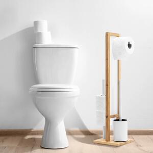 Tutumi - Bambusový stojan na toaletný papier a WC kefu - prírodná/biela - 70x19,5 cm
