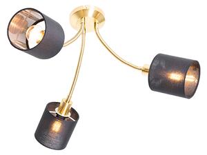 Moderné stropné svietidlo mosadzné s tienidlom čierne 3-svetlo - Merwe